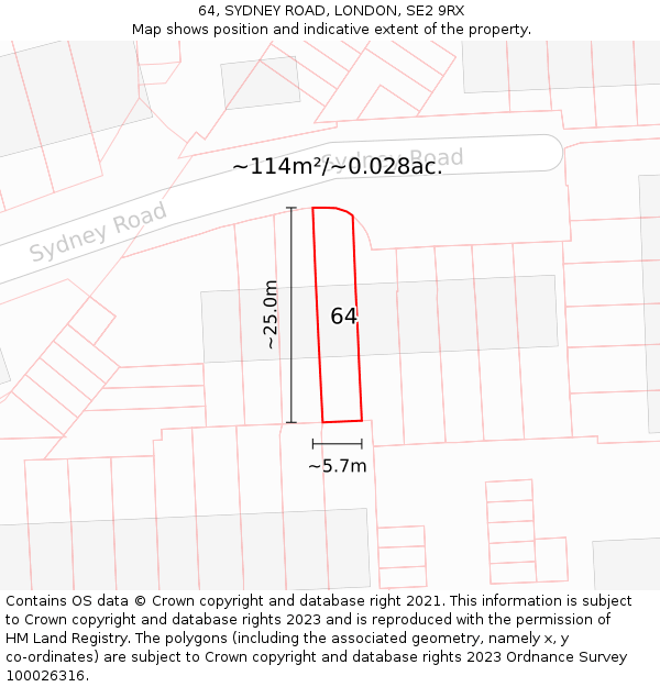 64, SYDNEY ROAD, LONDON, SE2 9RX: Plot and title map