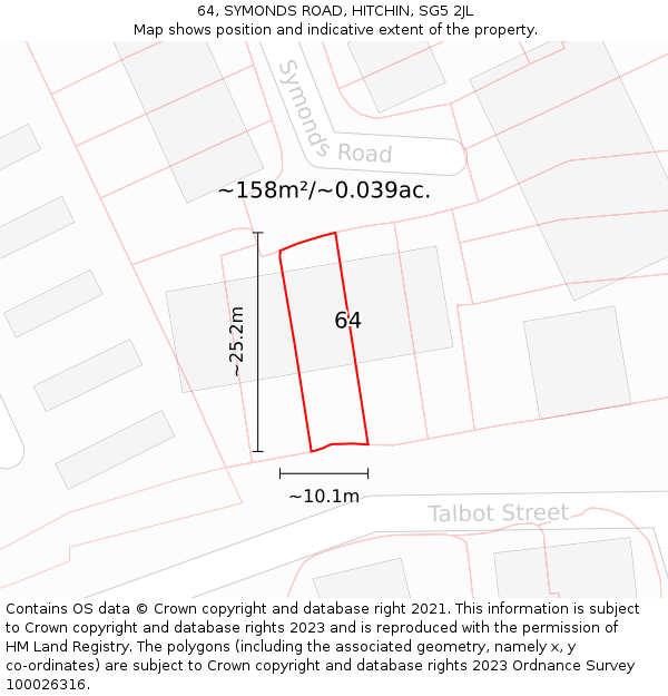 64, SYMONDS ROAD, HITCHIN, SG5 2JL: Plot and title map