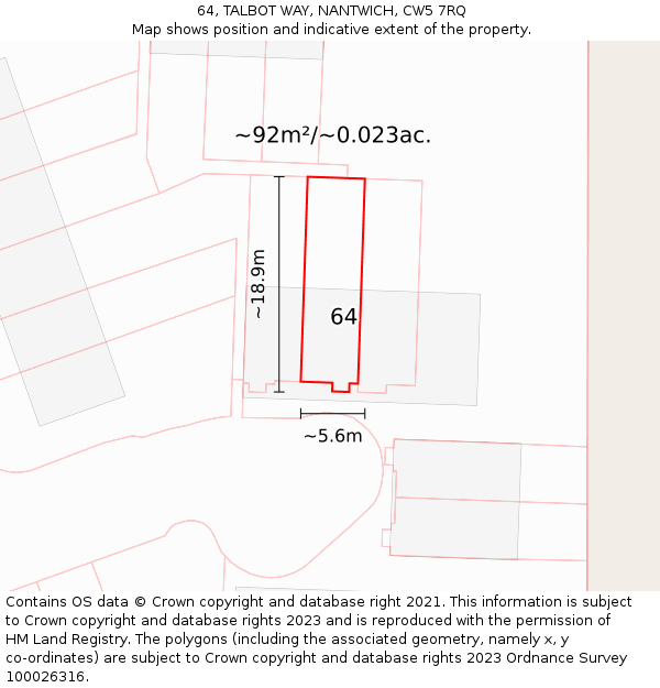 64, TALBOT WAY, NANTWICH, CW5 7RQ: Plot and title map
