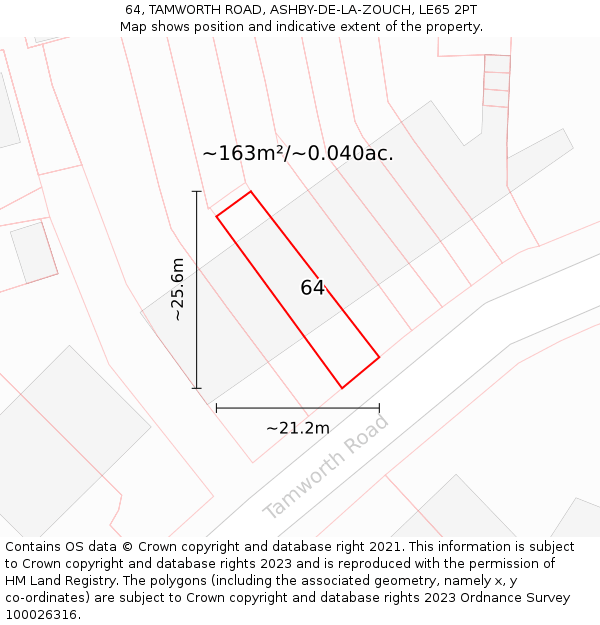 64, TAMWORTH ROAD, ASHBY-DE-LA-ZOUCH, LE65 2PT: Plot and title map