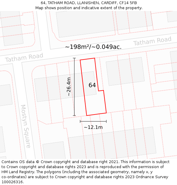 64, TATHAM ROAD, LLANISHEN, CARDIFF, CF14 5FB: Plot and title map