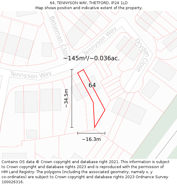 64, TENNYSON WAY, THETFORD, IP24 1LD: Plot and title map