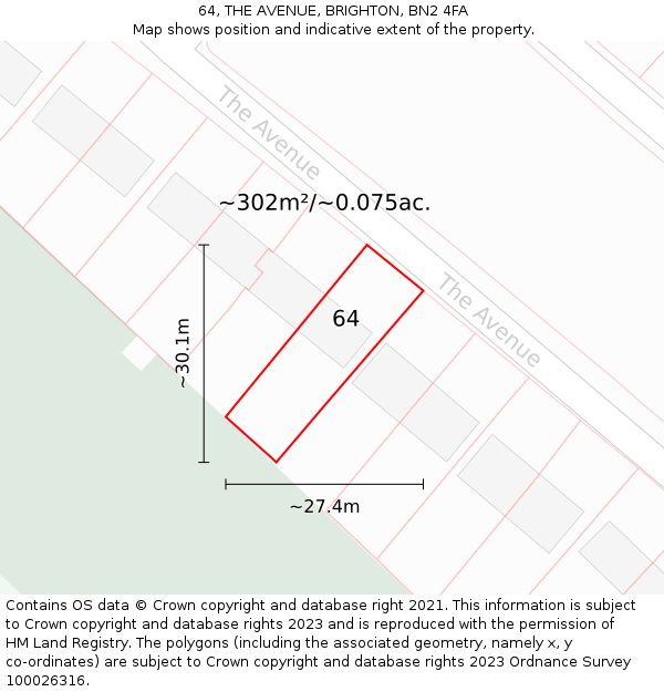 64, THE AVENUE, BRIGHTON, BN2 4FA: Plot and title map