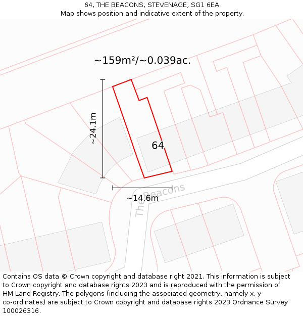 64, THE BEACONS, STEVENAGE, SG1 6EA: Plot and title map