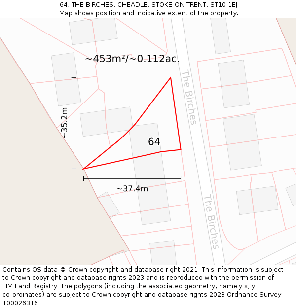 64, THE BIRCHES, CHEADLE, STOKE-ON-TRENT, ST10 1EJ: Plot and title map