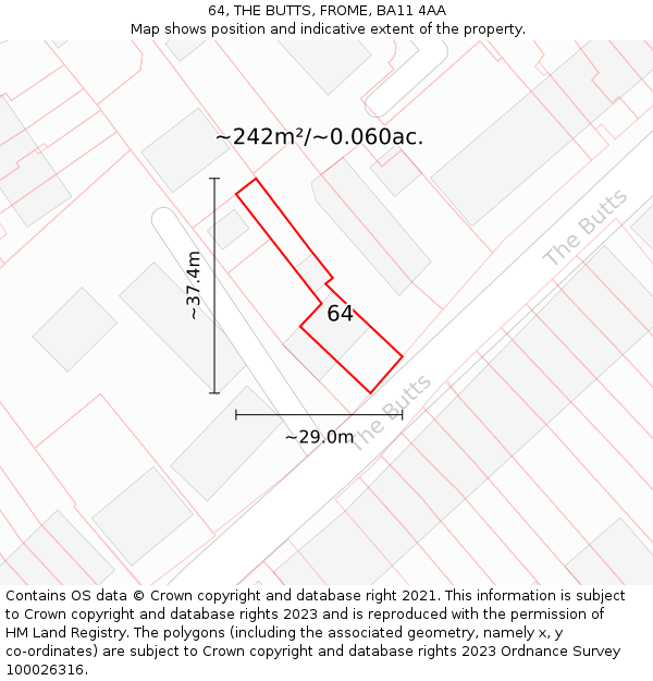 64, THE BUTTS, FROME, BA11 4AA: Plot and title map