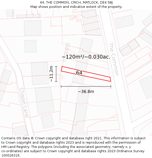 64, THE COMMON, CRICH, MATLOCK, DE4 5BJ: Plot and title map