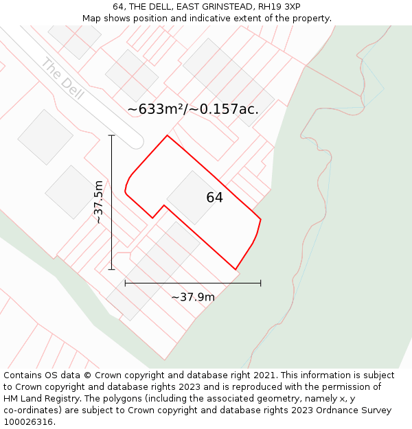64, THE DELL, EAST GRINSTEAD, RH19 3XP: Plot and title map