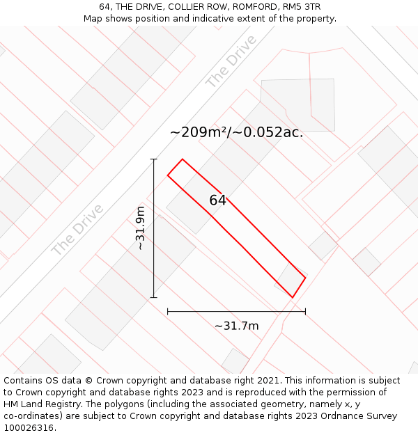 64, THE DRIVE, COLLIER ROW, ROMFORD, RM5 3TR: Plot and title map