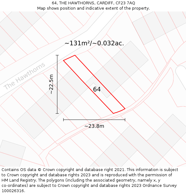 64, THE HAWTHORNS, CARDIFF, CF23 7AQ: Plot and title map
