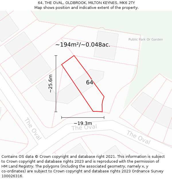 64, THE OVAL, OLDBROOK, MILTON KEYNES, MK6 2TY: Plot and title map
