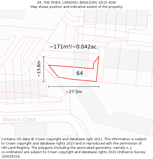 64, THE PINES, LAINDON, BASILDON, SS15 4DW: Plot and title map