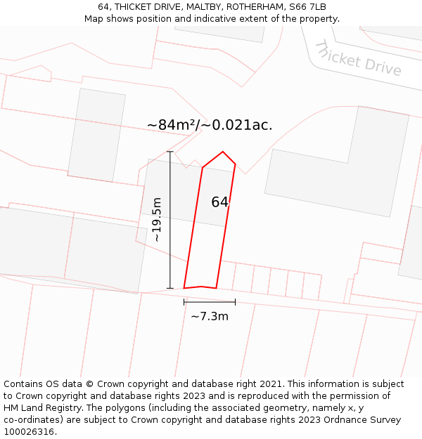 64, THICKET DRIVE, MALTBY, ROTHERHAM, S66 7LB: Plot and title map