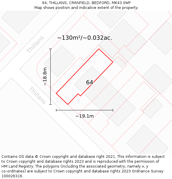 64, THILLANS, CRANFIELD, BEDFORD, MK43 0WP: Plot and title map