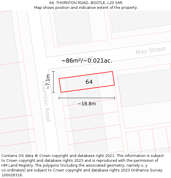 64, THORNTON ROAD, BOOTLE, L20 5AR: Plot and title map