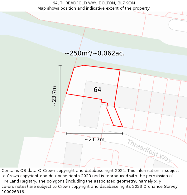64, THREADFOLD WAY, BOLTON, BL7 9DN: Plot and title map
