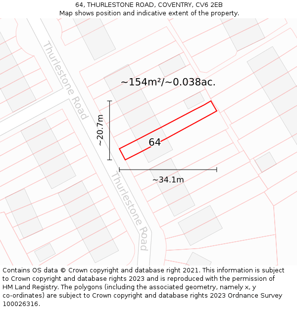 64, THURLESTONE ROAD, COVENTRY, CV6 2EB: Plot and title map