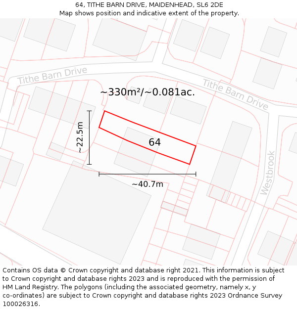 64, TITHE BARN DRIVE, MAIDENHEAD, SL6 2DE: Plot and title map