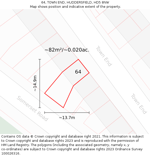 64, TOWN END, HUDDERSFIELD, HD5 8NW: Plot and title map