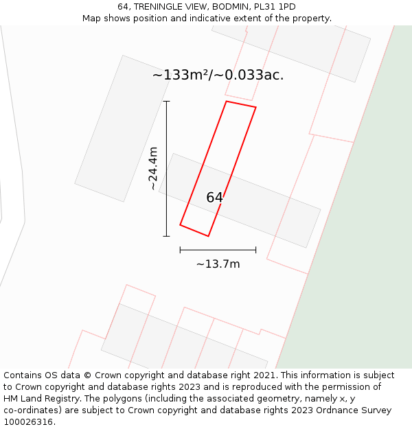 64, TRENINGLE VIEW, BODMIN, PL31 1PD: Plot and title map