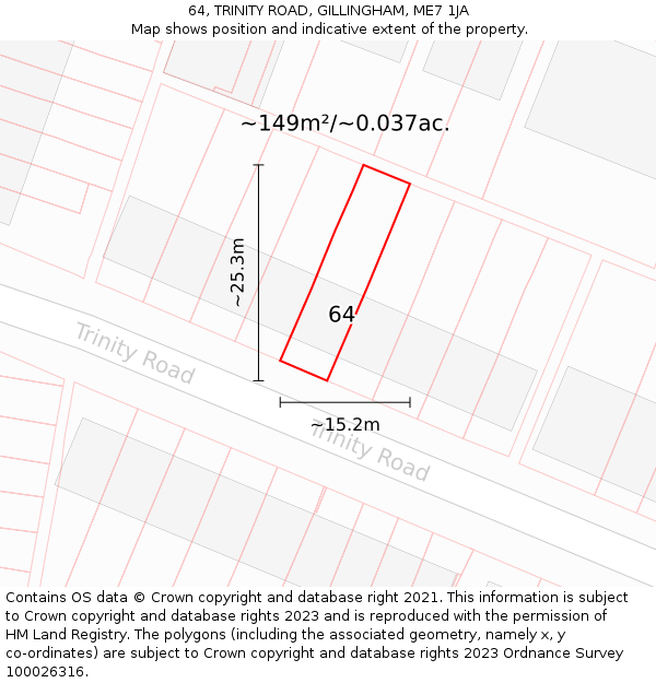 64, TRINITY ROAD, GILLINGHAM, ME7 1JA: Plot and title map