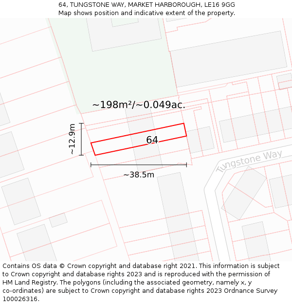 64, TUNGSTONE WAY, MARKET HARBOROUGH, LE16 9GG: Plot and title map