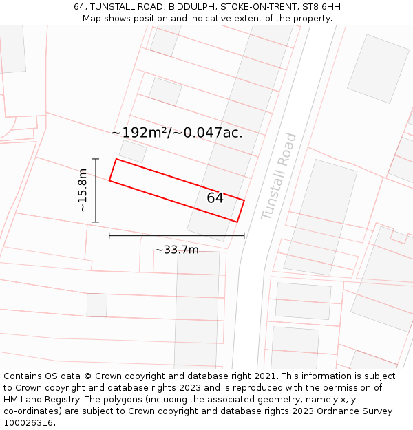 64, TUNSTALL ROAD, BIDDULPH, STOKE-ON-TRENT, ST8 6HH: Plot and title map