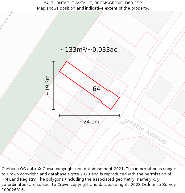 64, TURNTABLE AVENUE, BROMSGROVE, B60 3SP: Plot and title map
