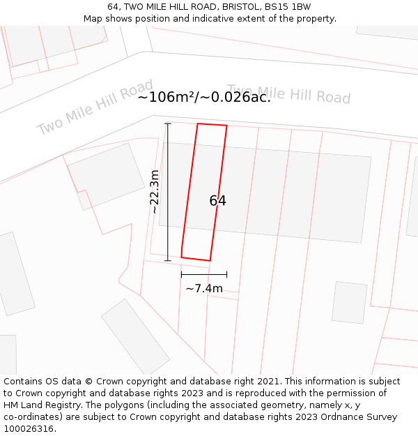 64, TWO MILE HILL ROAD, BRISTOL, BS15 1BW: Plot and title map