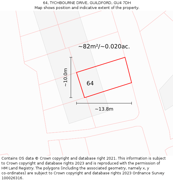 64, TYCHBOURNE DRIVE, GUILDFORD, GU4 7DH: Plot and title map