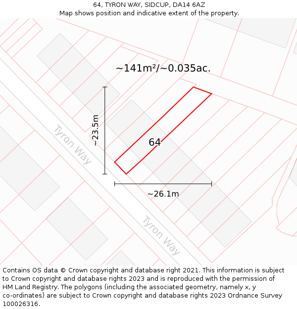 64, TYRON WAY, SIDCUP, DA14 6AZ: Plot and title map