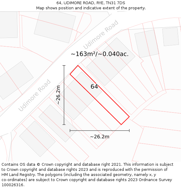 64, UDIMORE ROAD, RYE, TN31 7DS: Plot and title map
