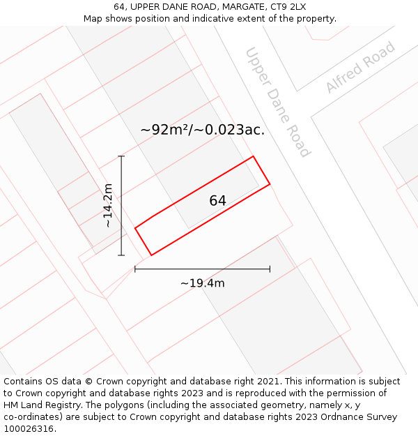 64, UPPER DANE ROAD, MARGATE, CT9 2LX: Plot and title map