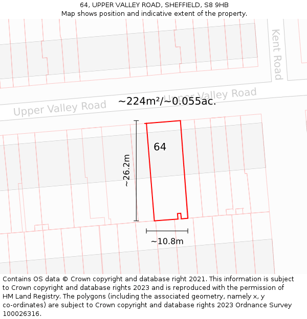 64, UPPER VALLEY ROAD, SHEFFIELD, S8 9HB: Plot and title map