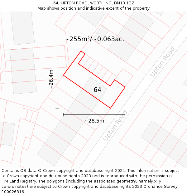 64, UPTON ROAD, WORTHING, BN13 1BZ: Plot and title map