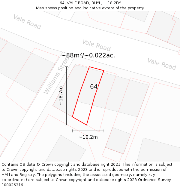 64, VALE ROAD, RHYL, LL18 2BY: Plot and title map