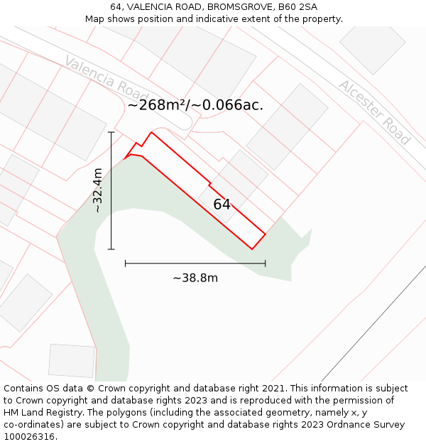 64, VALENCIA ROAD, BROMSGROVE, B60 2SA: Plot and title map