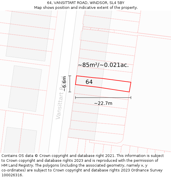 64, VANSITTART ROAD, WINDSOR, SL4 5BY: Plot and title map