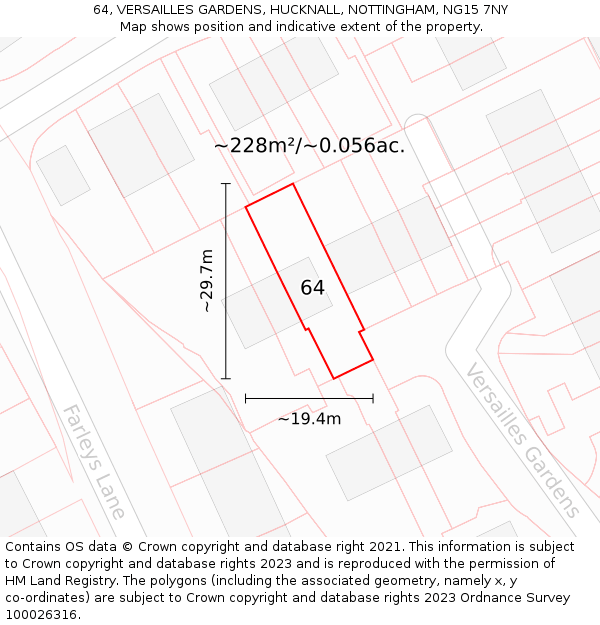 64, VERSAILLES GARDENS, HUCKNALL, NOTTINGHAM, NG15 7NY: Plot and title map