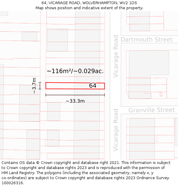 64, VICARAGE ROAD, WOLVERHAMPTON, WV2 1DS: Plot and title map