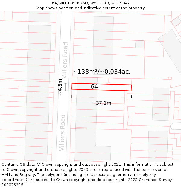 64, VILLIERS ROAD, WATFORD, WD19 4AJ: Plot and title map