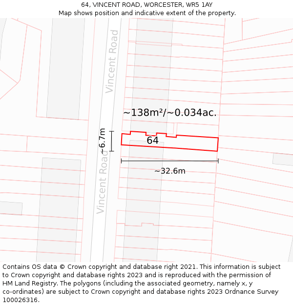 64, VINCENT ROAD, WORCESTER, WR5 1AY: Plot and title map