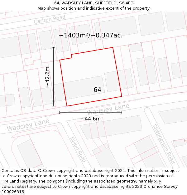 64, WADSLEY LANE, SHEFFIELD, S6 4EB: Plot and title map
