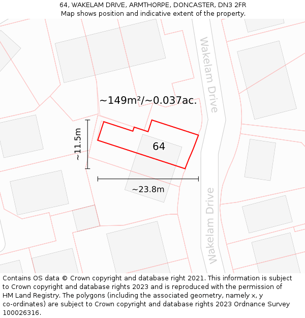 64, WAKELAM DRIVE, ARMTHORPE, DONCASTER, DN3 2FR: Plot and title map