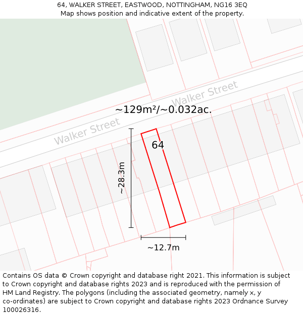64, WALKER STREET, EASTWOOD, NOTTINGHAM, NG16 3EQ: Plot and title map