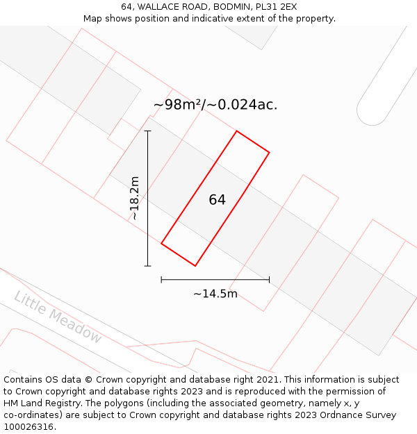 64, WALLACE ROAD, BODMIN, PL31 2EX: Plot and title map