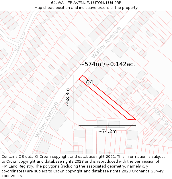 64, WALLER AVENUE, LUTON, LU4 9RR: Plot and title map