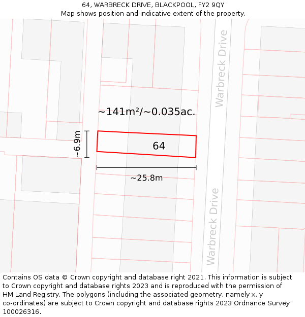 64, WARBRECK DRIVE, BLACKPOOL, FY2 9QY: Plot and title map