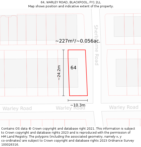 64, WARLEY ROAD, BLACKPOOL, FY1 2LL: Plot and title map