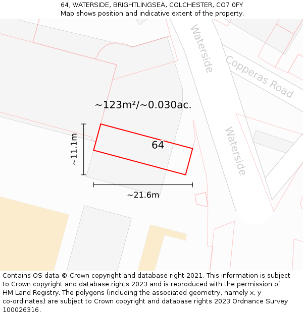 64, WATERSIDE, BRIGHTLINGSEA, COLCHESTER, CO7 0FY: Plot and title map